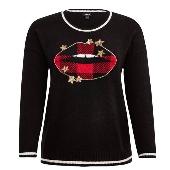 Torrid Buffalo Check Star Lips Pullover Crewneck Sweater, Size 4X - Picture 12 of 12